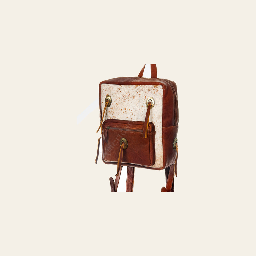 American Darling Backpack Hair-On Cowhide Genuine Vegetable Tanned Leather with Fringes & YKK Zipper 14in X 12in X 6in