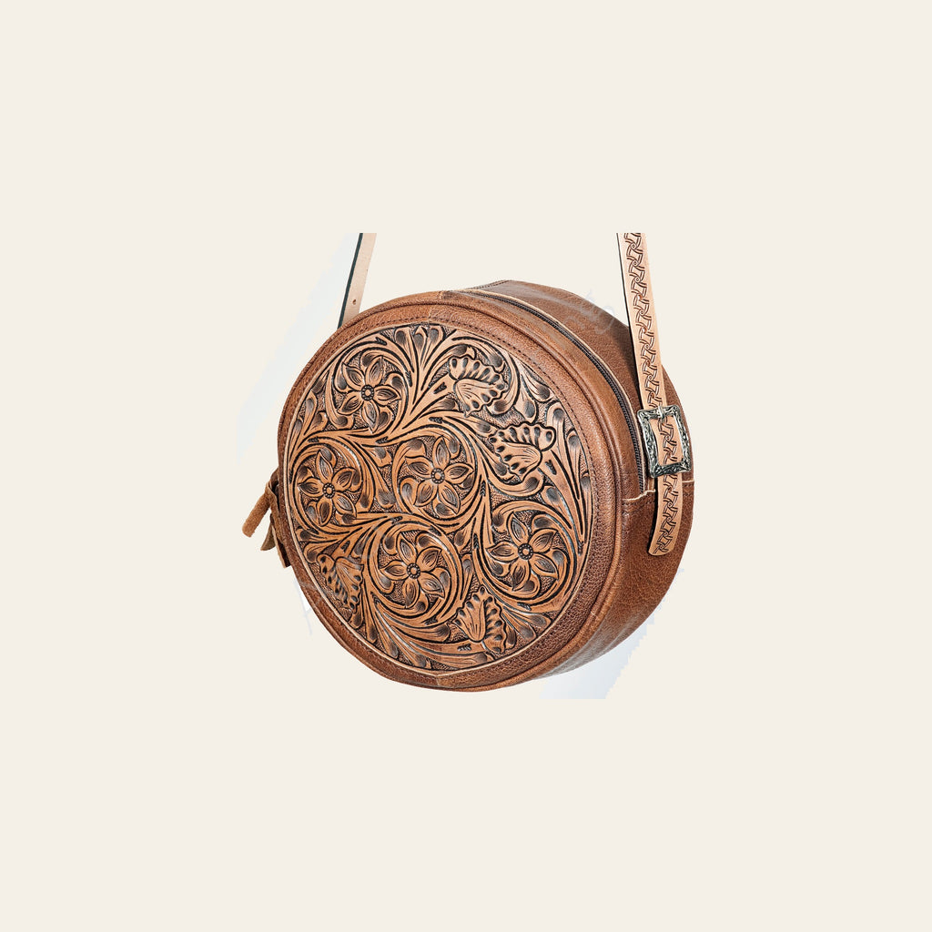 American Darling Canteen Hand Tooled Genuine Leather Western Women Bag Handbag Purse | Crossbody for Cute