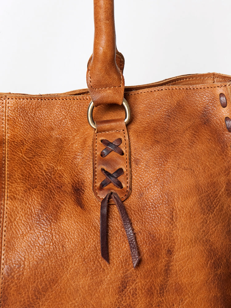 American Darling Tote Bag - Genuine Vegetable-Tanned Leather Western Purse with Buck Stitching & YKK Zipper