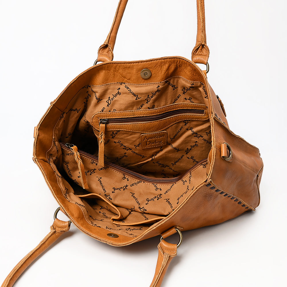 American Darling Tote Bag - Genuine Vegetable-Tanned Leather Western Purse with Buck Stitching & YKK Zipper