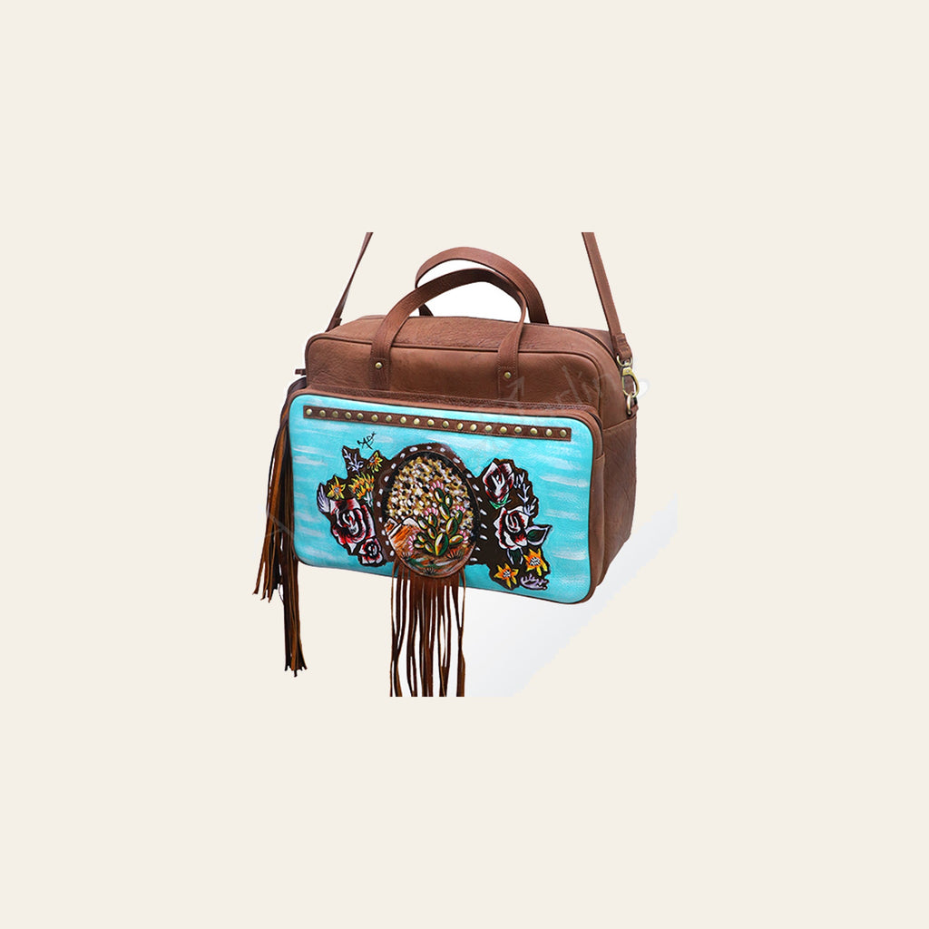 American Darling Hand Painted Duffel Genuine Leather Women Bag Western Handbag Purse