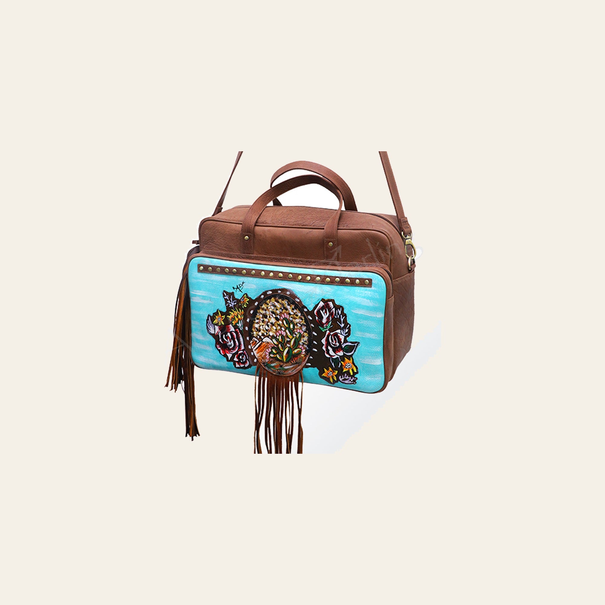 American Darling Hand Painted Duffel Genuine Leather Women Bag Western Handbag Purse