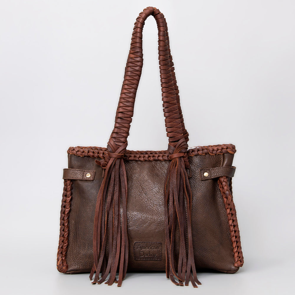 American Darling Tote Bag Western Genuine Leather Handcrafted Purse with Fringes and Turquoise Stone and Braided Handles