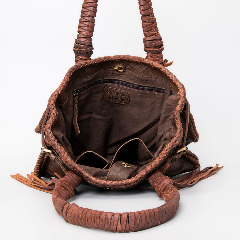 American Darling Tote Bag Western Genuine Leather Handcrafted Purse with Fringes and Turquoise Stone and Braided Handles