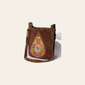 American Darling Bucket Bag Western Hand Tooled Floral Carved Suede Leather Purse with Drawstring and YKK Zipper