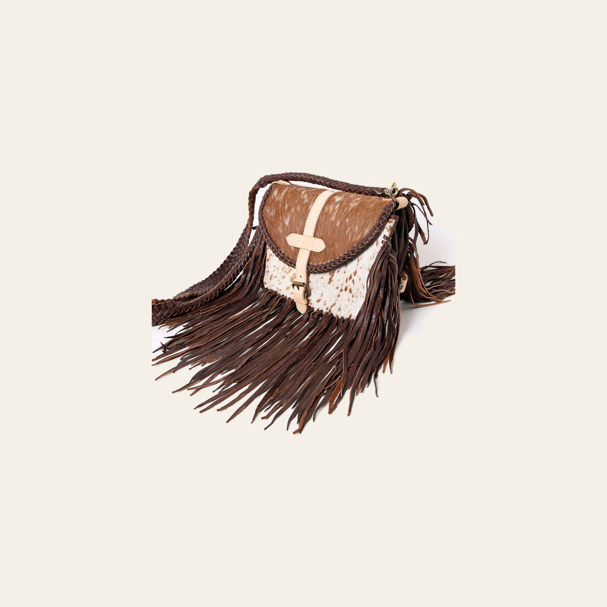 American Darling Cross body Bag Western Hair-On Cowhide Genuine Leather Handcrafted Purse with Fringes and Braided Detail