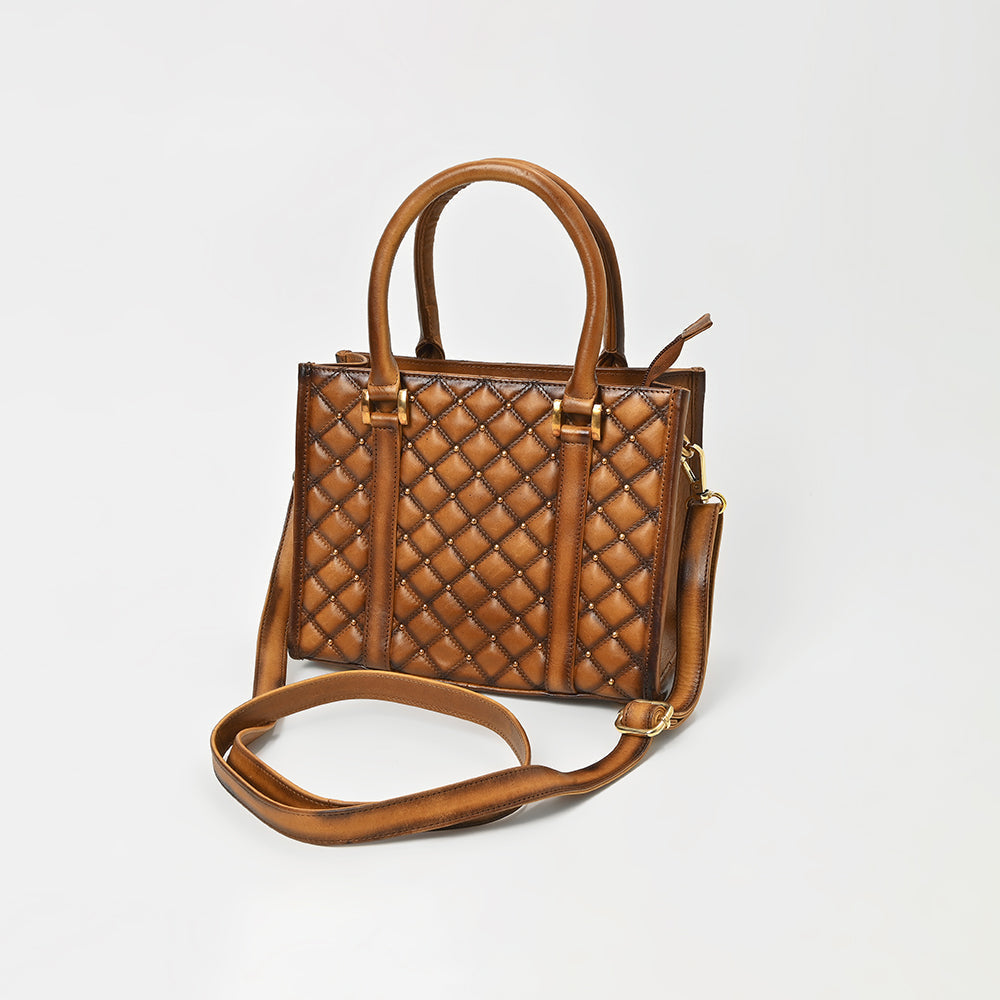 American Darling Premium Quilted Leather Tote Bag for Women – Handcrafted Genuine Leather Handbag Brown