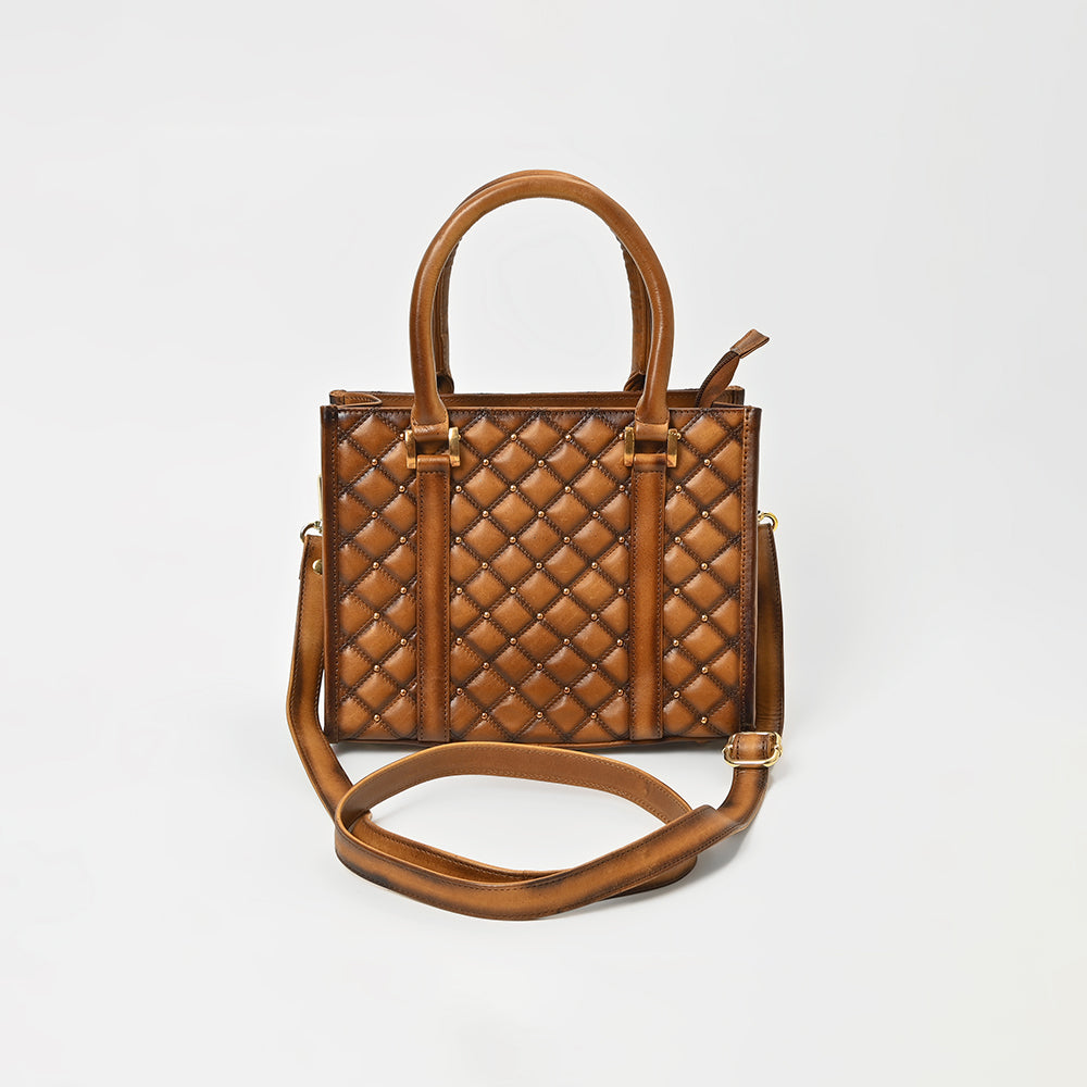 American Darling Premium Quilted Leather Tote Bag for Women – Handcrafted Genuine Leather Handbag Brown