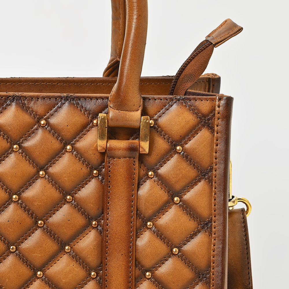 American Darling Premium Quilted Leather Tote Bag for Women – Handcrafted Genuine Leather Handbag Brown