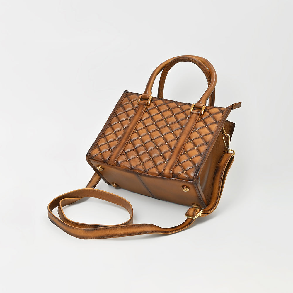 American Darling Premium Quilted Leather Tote Bag for Women – Handcrafted Genuine Leather Handbag Brown