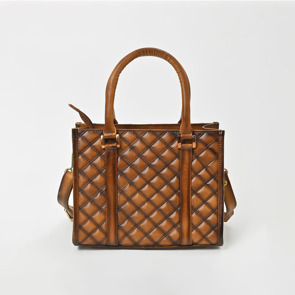 American Darling Premium Quilted Leather Tote Bag for Women – Handcrafted Genuine Leather Handbag Brown
