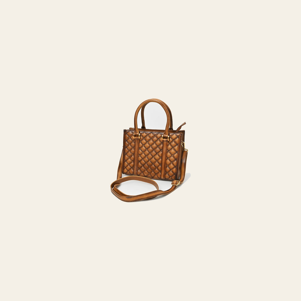 American Darling Premium Quilted Leather Tote Bag for Women – Handcrafted Genuine Leather Handbag Brown