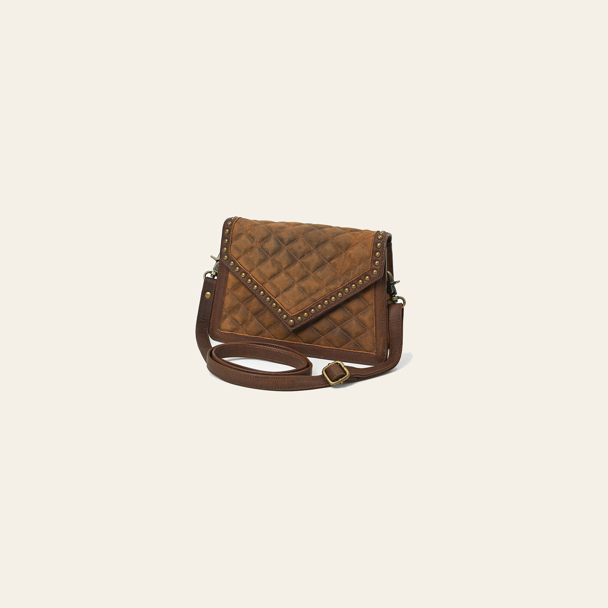 American Darling Vintage Quilted Leather Crossbody Bag for Women – Genuine Leather Studded Shoulder Bag with Adjustable Strap