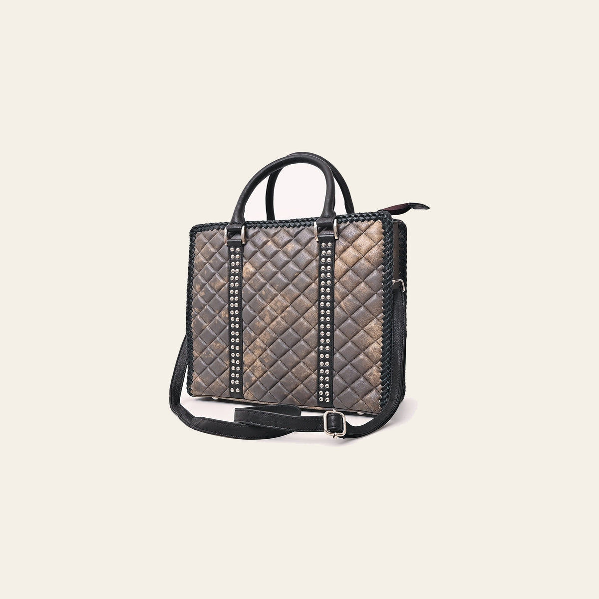 American Darling Tote Bag Western Quilted Genuine Leather Handbag with Riveted Accents Braided Trim and Premium YKK Zipper
