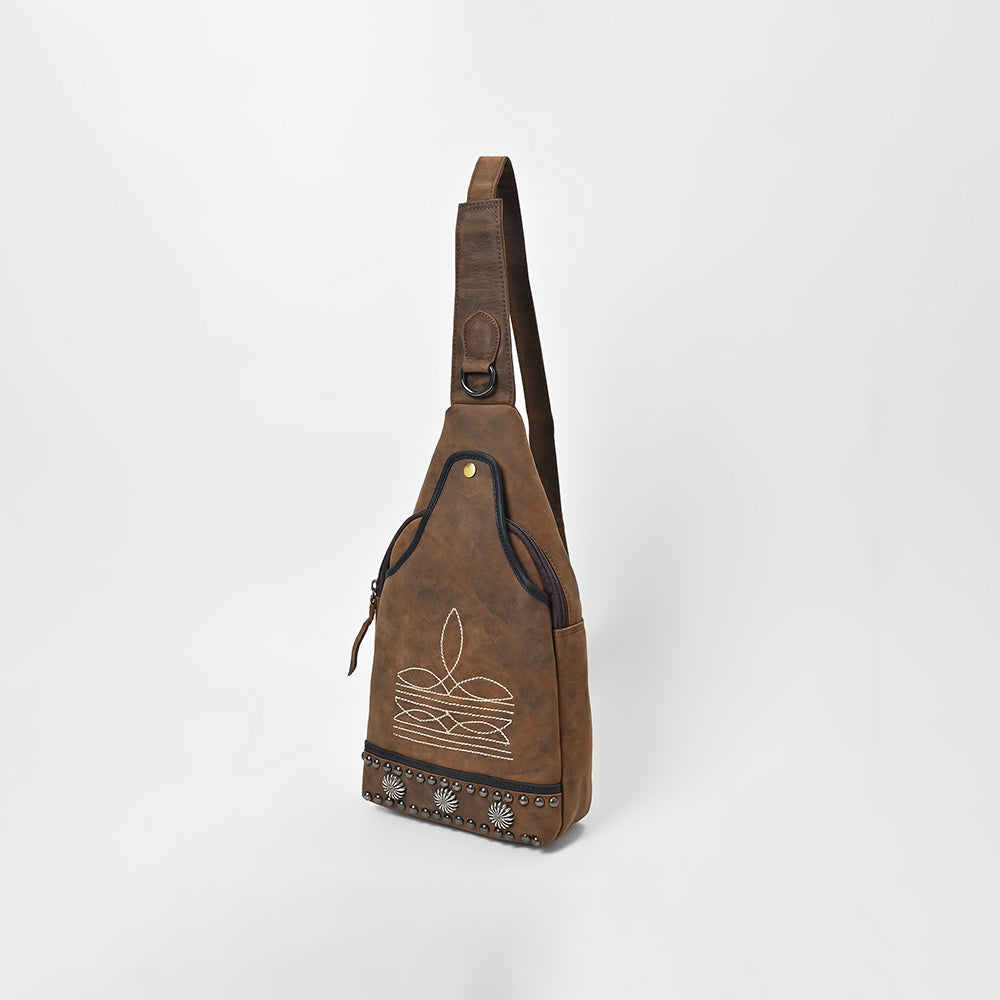 American Darling Western Leather Sling Bag with Studded Detail & Embroidery