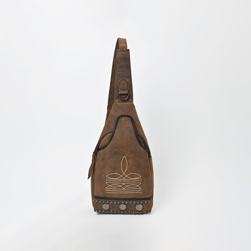 American Darling Western Leather Sling Bag with Studded Detail & Embroidery