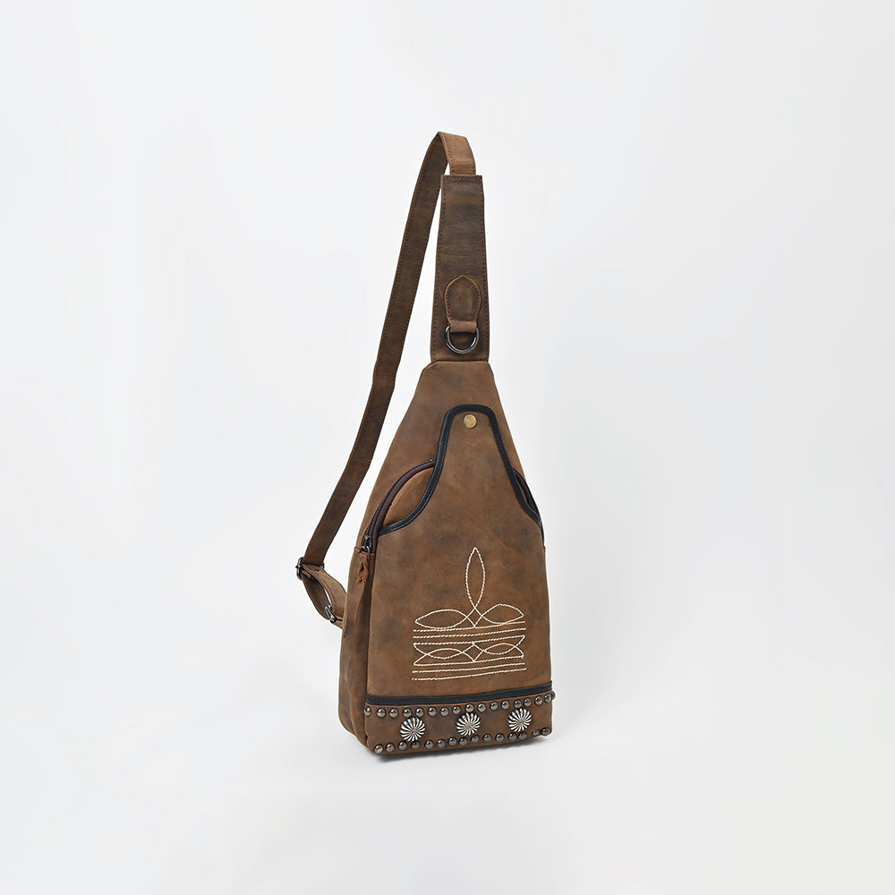 American Darling Western Leather Sling Bag with Studded Detail & Embroidery