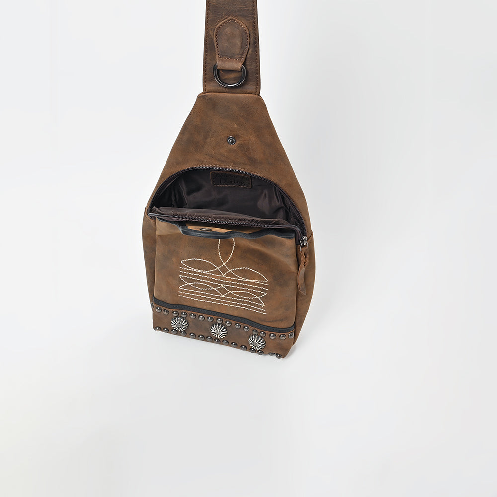 American Darling Western Leather Sling Bag with Studded Detail & Embroidery