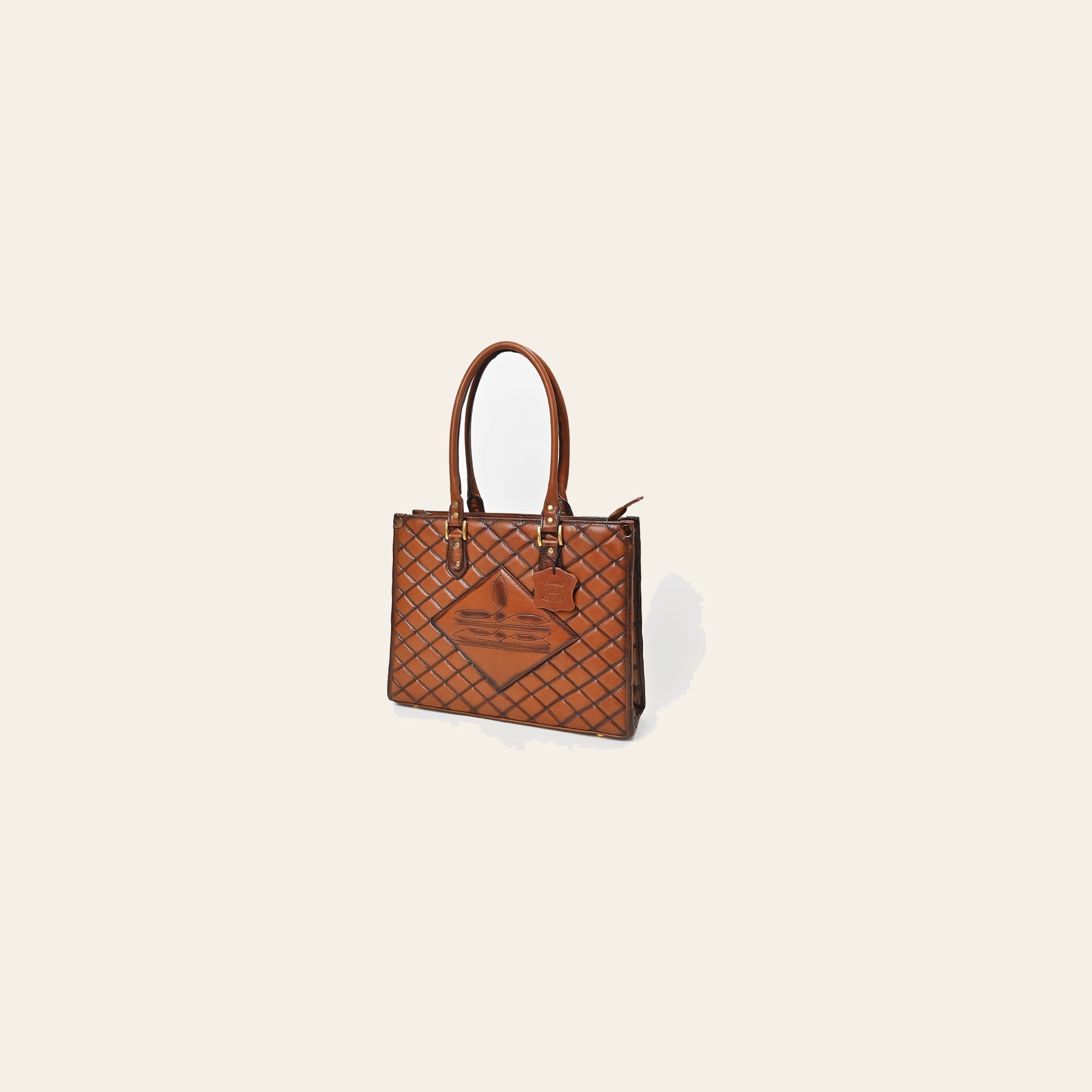American Darling Premium Quilted Leather Handbag with Embossed Detail & Dual Handles – Elegant Structured Tote for Women