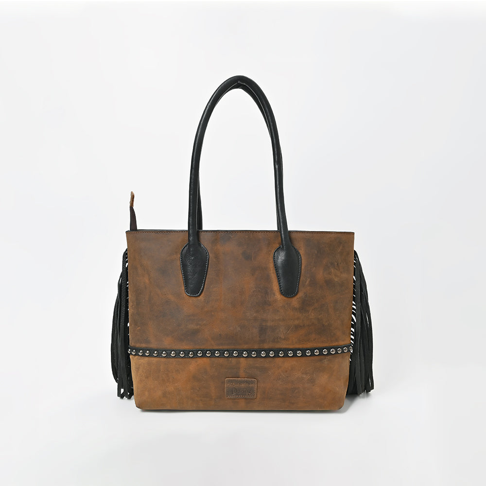 American Darling Western Quilted Leather Tote with Hair-On Panel & Fringe