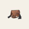 American Darling Western Cross body Bag Quilted Genuine Leather Handcrafted Shoulder Bag with Fringes Rivets and Braided Strap