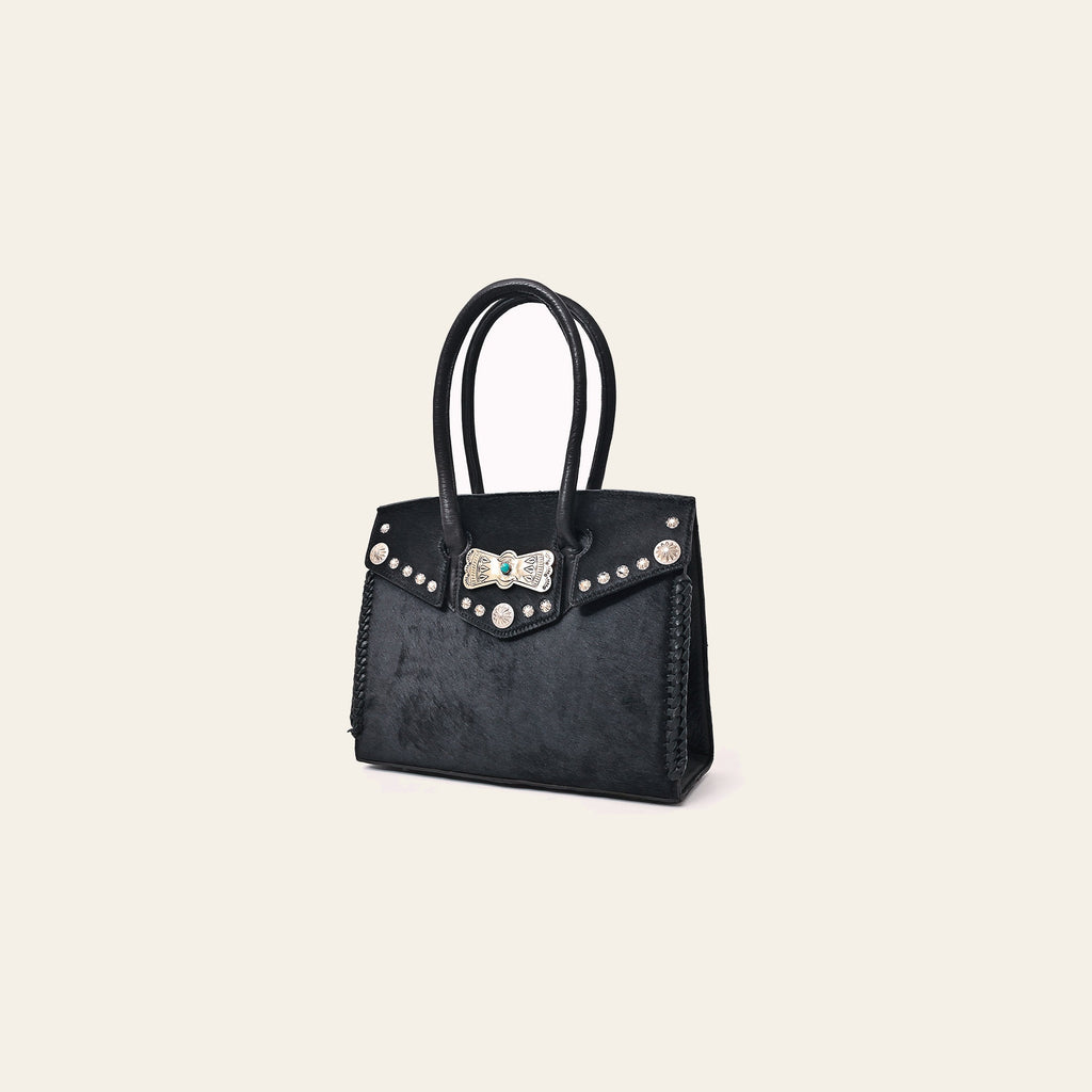 American Darling Western Tote Bag Rivetted Genuine Full Grain Leather Handcrafted Purse with Hair-On Cowhide and Concho