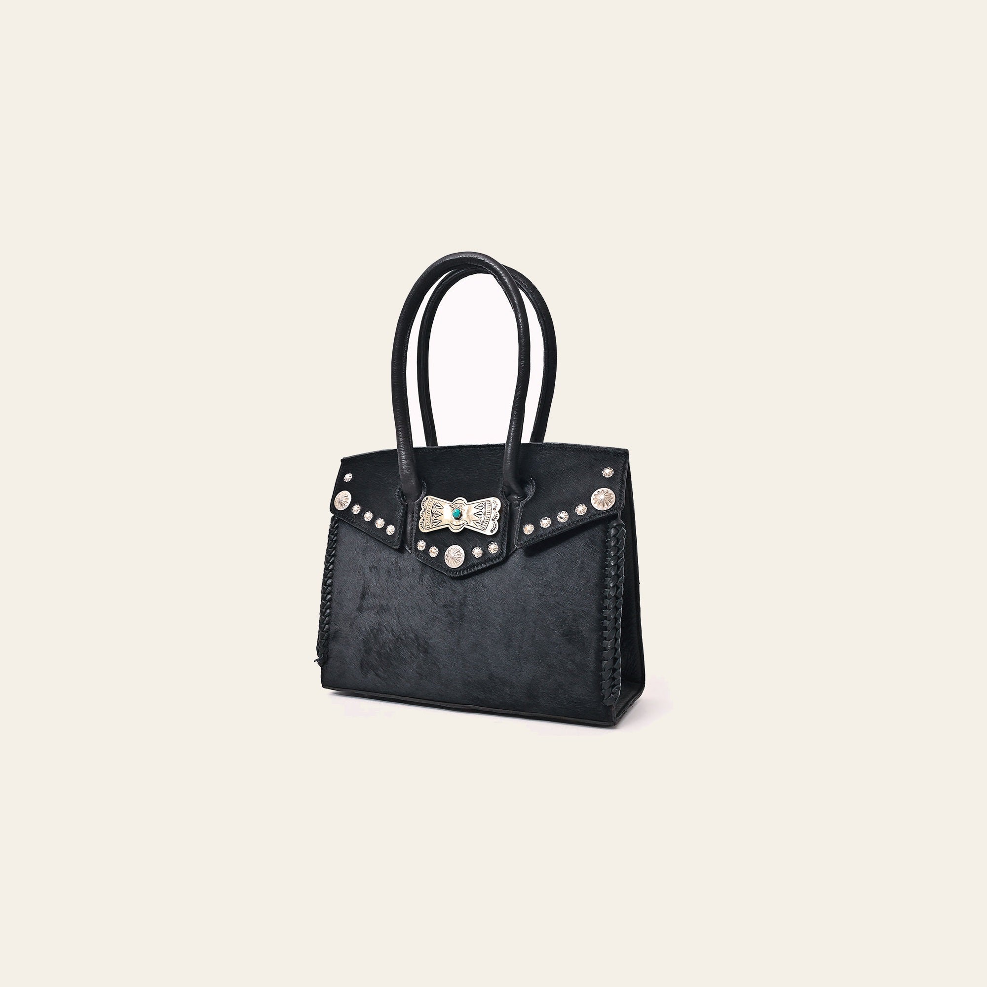 American Darling Western Tote Bag Rivetted Genuine Full Grain Leather Handcrafted Purse with Hair-On Cowhide and Concho