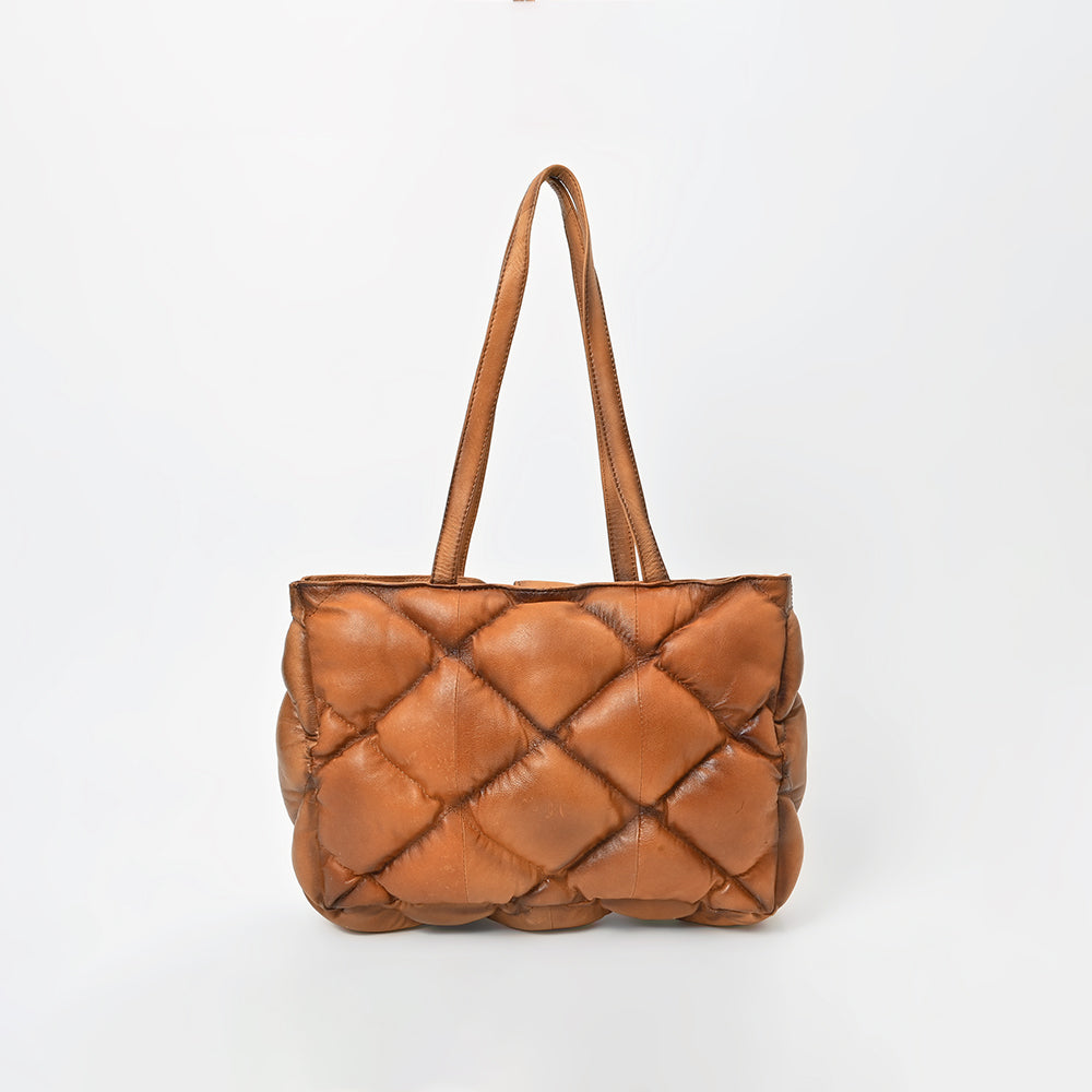 American Darling Quilted Leather Tote Bag for Women, Western Shoulder Purse with Floral Tooled Accent Tan