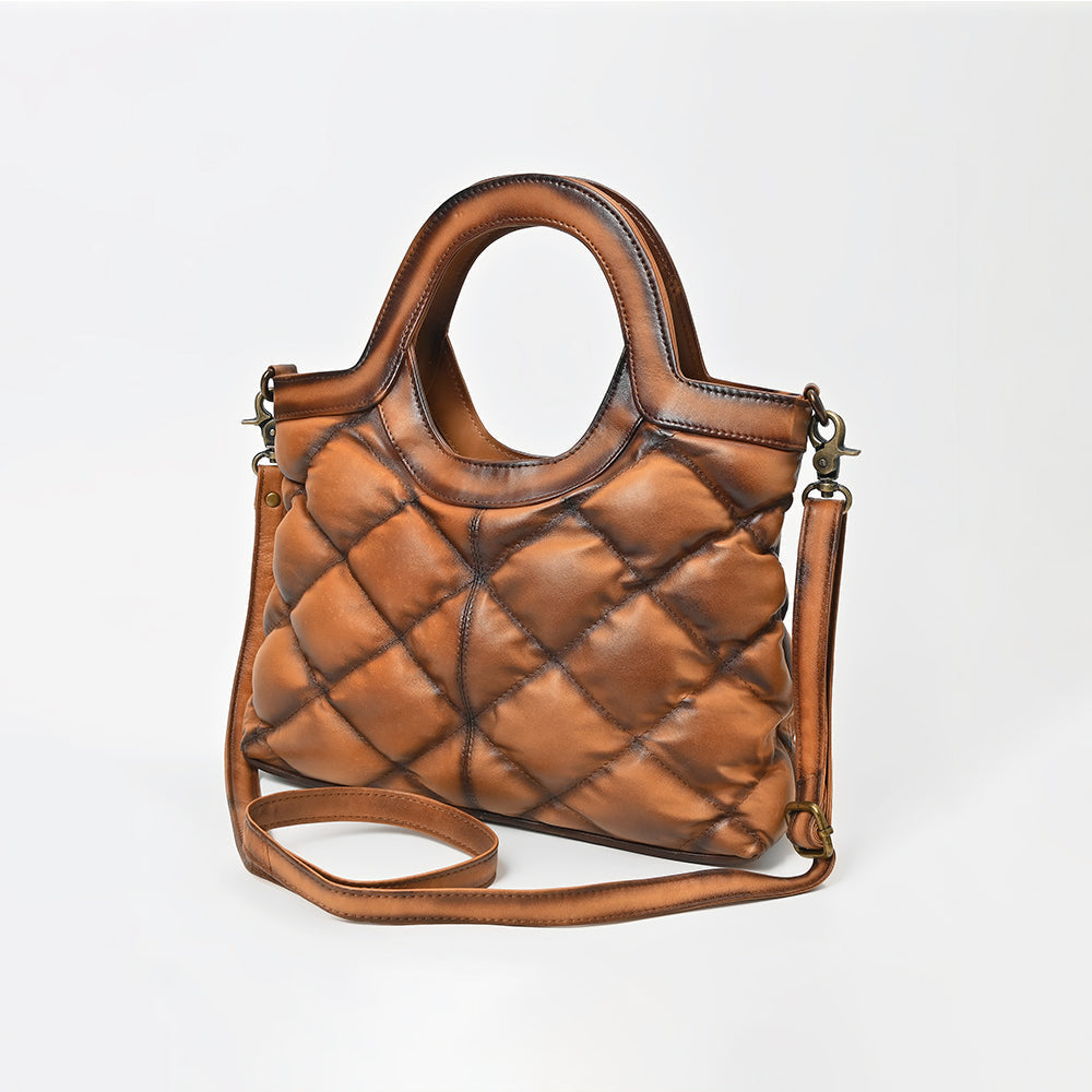American Darling Quilted Leather Crossbody Bag for Women, Western Shoulder Purse with Round Top Handle Tan