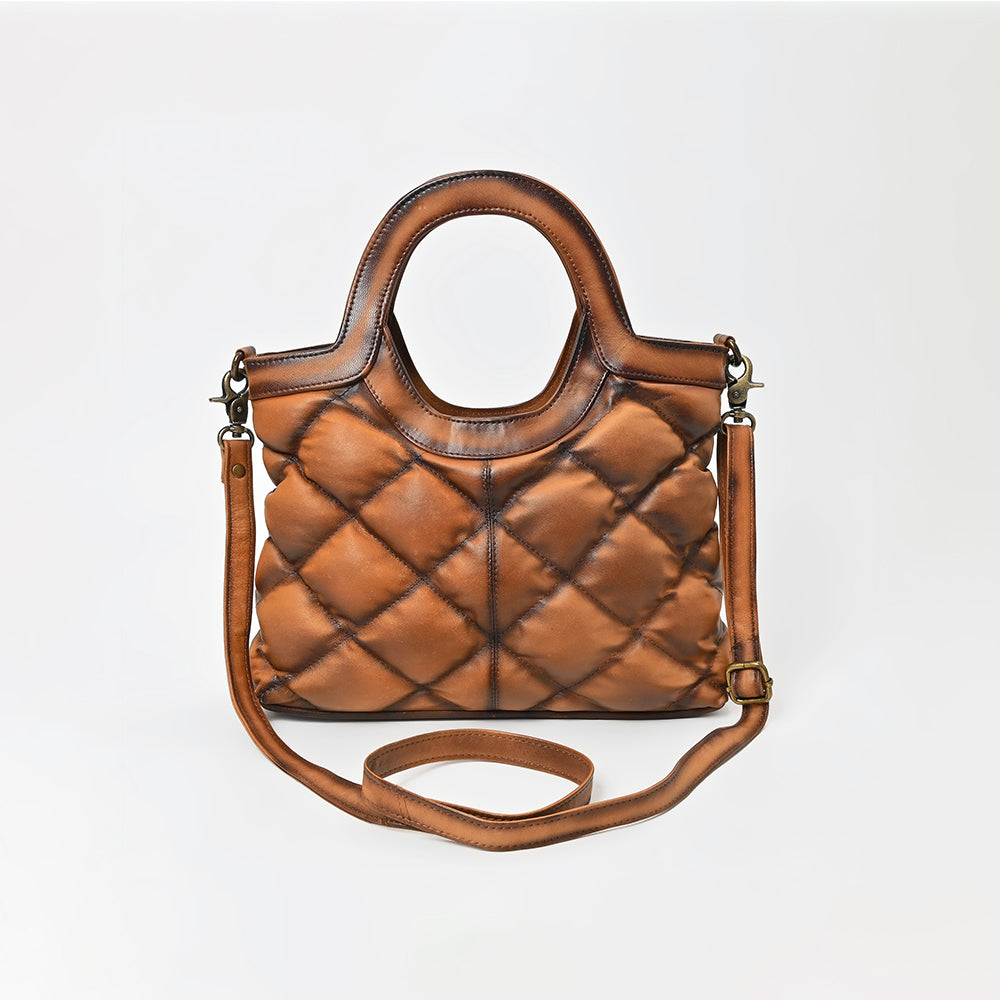 American Darling Quilted Leather Crossbody Bag for Women, Western Shoulder Purse with Round Top Handle Tan