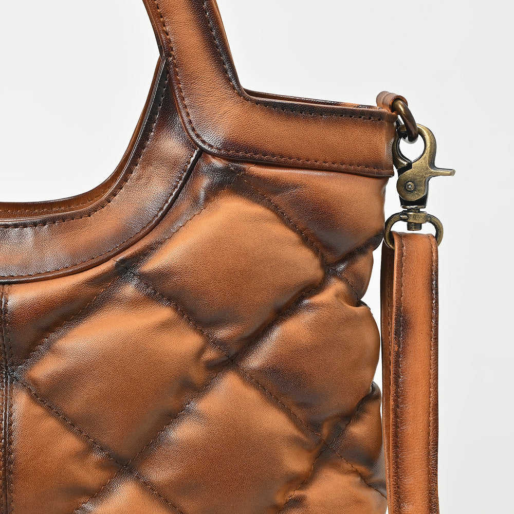American Darling Quilted Leather Crossbody Bag for Women, Western Shoulder Purse with Round Top Handle Tan