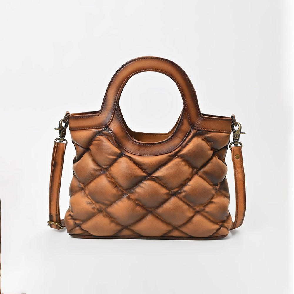 American Darling Quilted Leather Crossbody Bag for Women, Western Shoulder Purse with Round Top Handle Tan