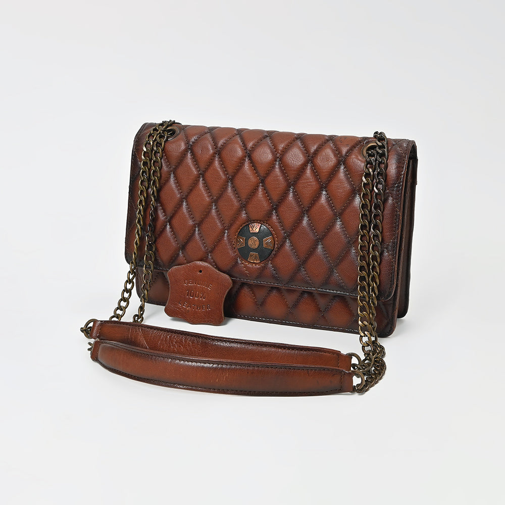 American Darling Quilted Leather Crossbody Bag for Women, Chain Strap Shoulder Purse with Flap Closure, Brown