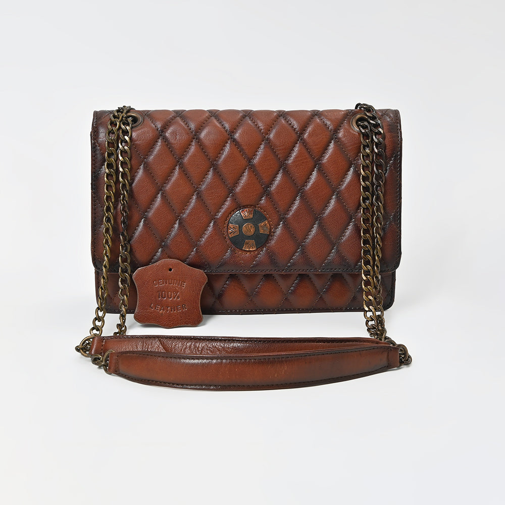 American Darling Quilted Leather Crossbody Bag for Women, Chain Strap Shoulder Purse with Flap Closure, Brown
