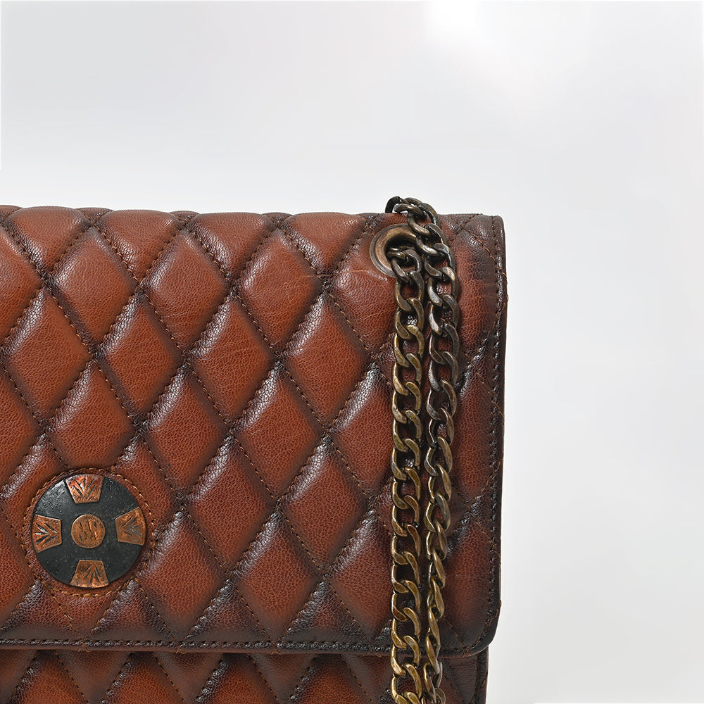 American Darling Quilted Leather Crossbody Bag for Women, Chain Strap Shoulder Purse with Flap Closure, Brown