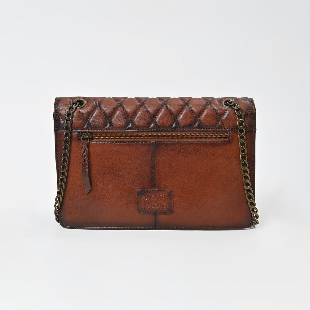 American Darling Quilted Leather Crossbody Bag for Women, Chain Strap Shoulder Purse with Flap Closure, Brown