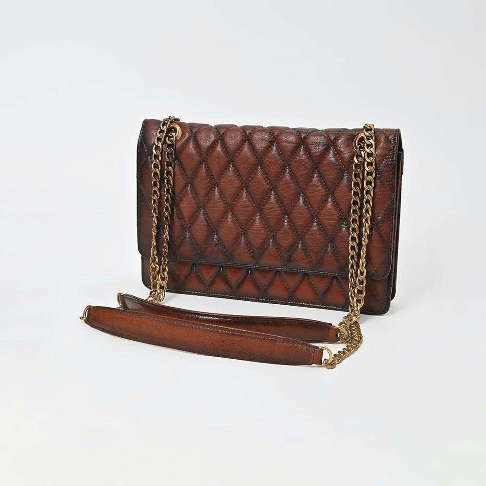 American Darling Quilted Leather Crossbody Bag for Women, Chain Strap Shoulder Purse with Flap Closure, Tan