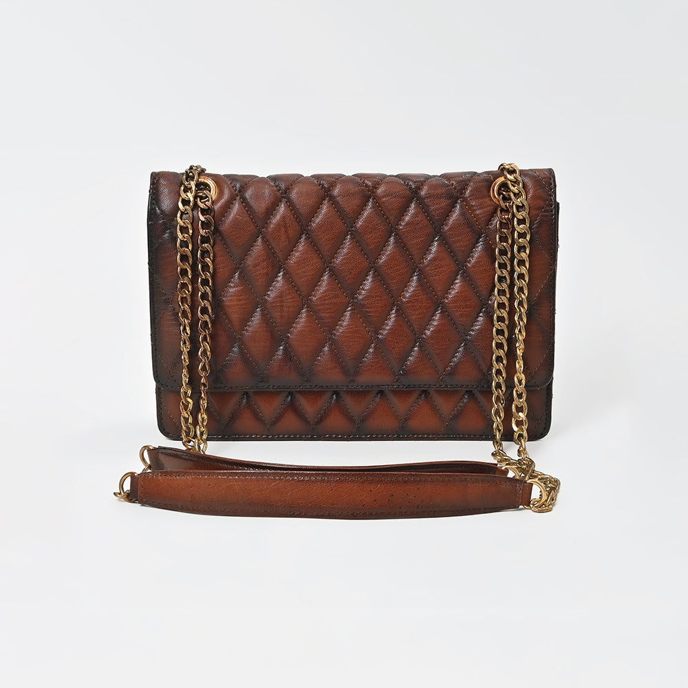 American Darling Quilted Leather Crossbody Bag for Women, Chain Strap Shoulder Purse with Flap Closure, Tan
