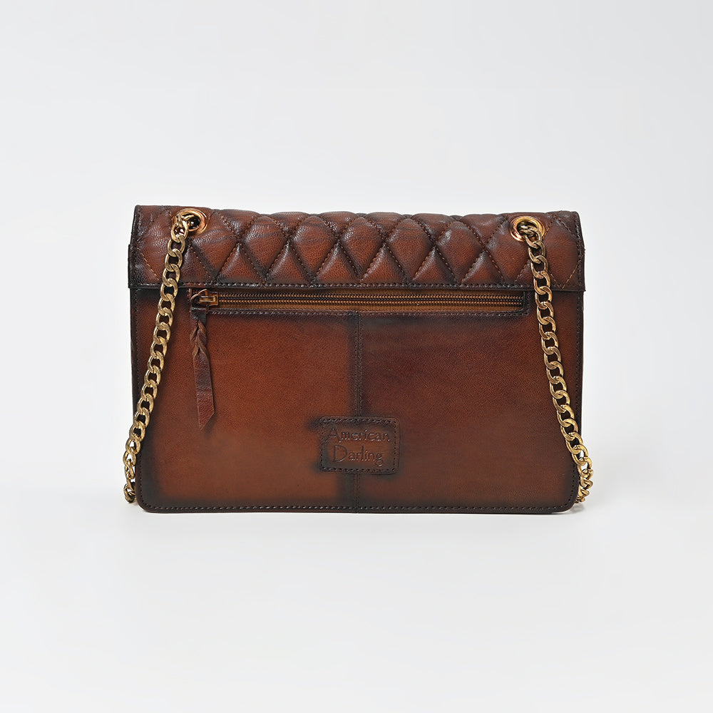 American Darling Quilted Leather Crossbody Bag for Women, Chain Strap Shoulder Purse with Flap Closure, Tan