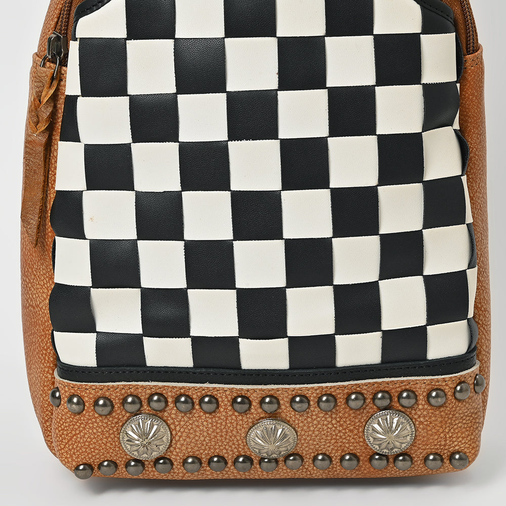 American Darling Chestnut Sling Bag Black White Checkered Panel Crossbody Style
