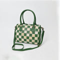 American Darling Hair-On Hide Satchel Bag for Women, Checkered Leather Handbag with Braided Crossbody Strap Black & Green