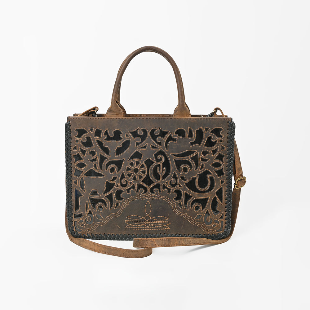 American Darling Genuine Leather Western Tote Bag for Women, Brown Laser Cut Shoulder Handbag