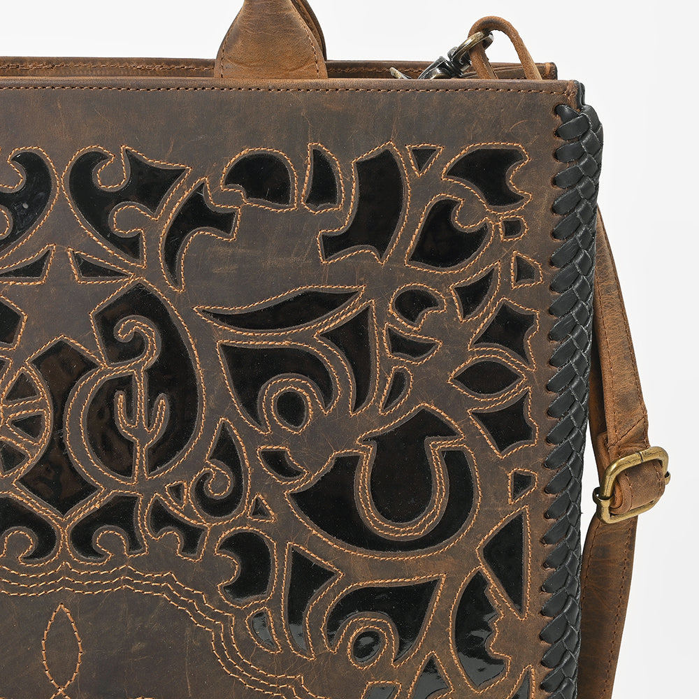 American Darling Genuine Leather Western Tote Bag for Women, Brown Laser Cut Shoulder Handbag
