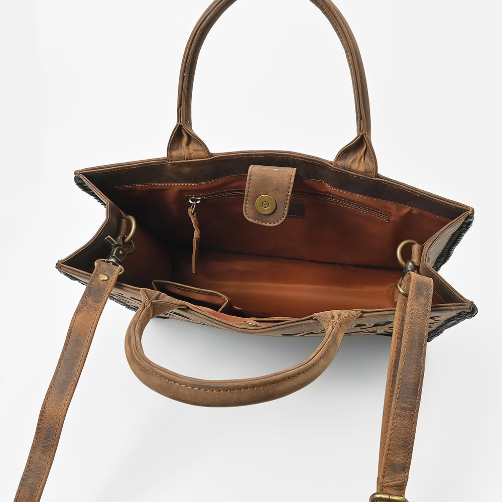 American Darling Genuine Leather Western Tote Bag for Women, Brown Laser Cut Shoulder Handbag
