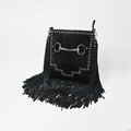 American Darling Western Fringe Leather Crossbody Bag with Studded Detail & Horsebit Accent – Stylish Shoulder Handbag