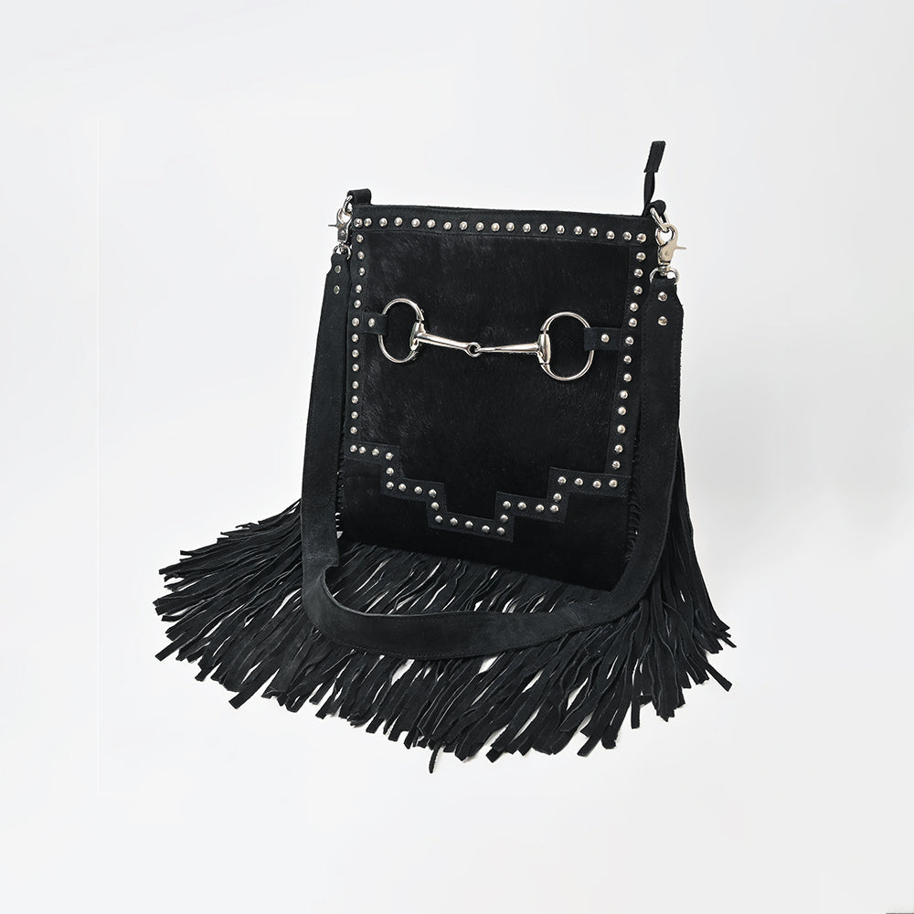 American Darling Western Fringe Leather Crossbody Bag with Studded Detail & Horsebit Accent – Stylish Shoulder Handbag