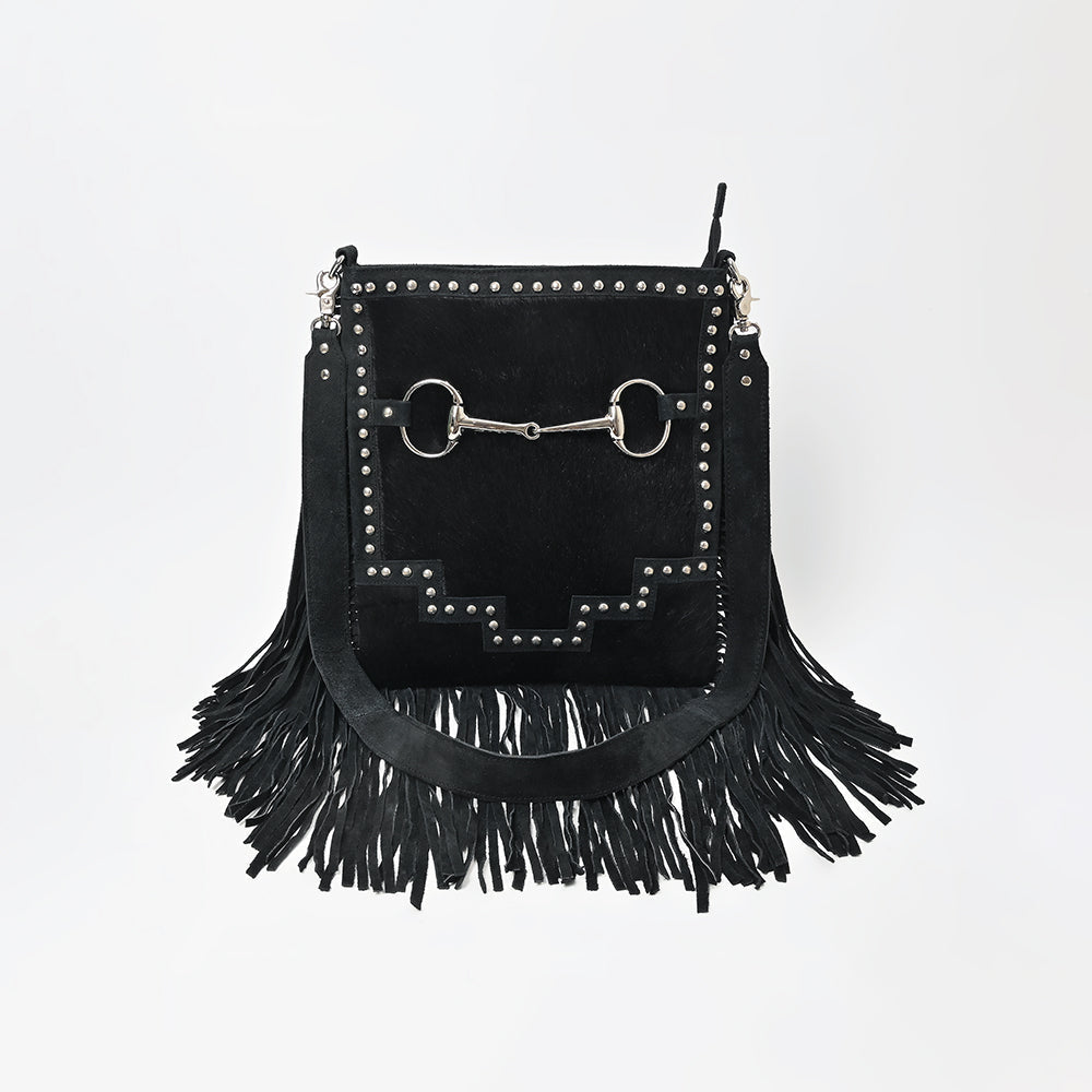 American Darling Western Fringe Leather Crossbody Bag with Studded Detail & Horsebit Accent – Stylish Shoulder Handbag