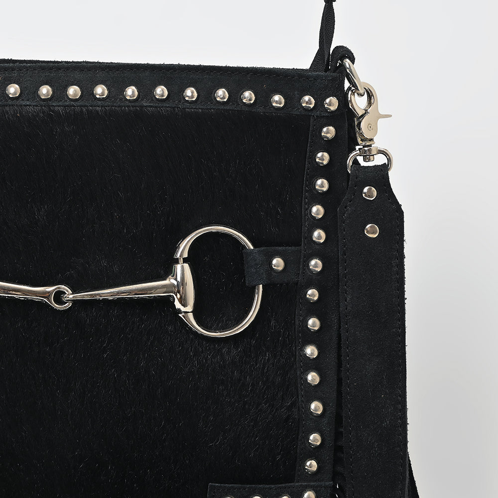 American Darling Western Fringe Leather Crossbody Bag with Studded Detail & Horsebit Accent – Stylish Shoulder Handbag
