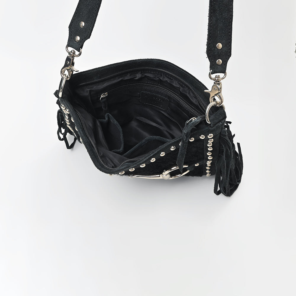 American Darling Western Fringe Leather Crossbody Bag with Studded Detail & Horsebit Accent – Stylish Shoulder Handbag