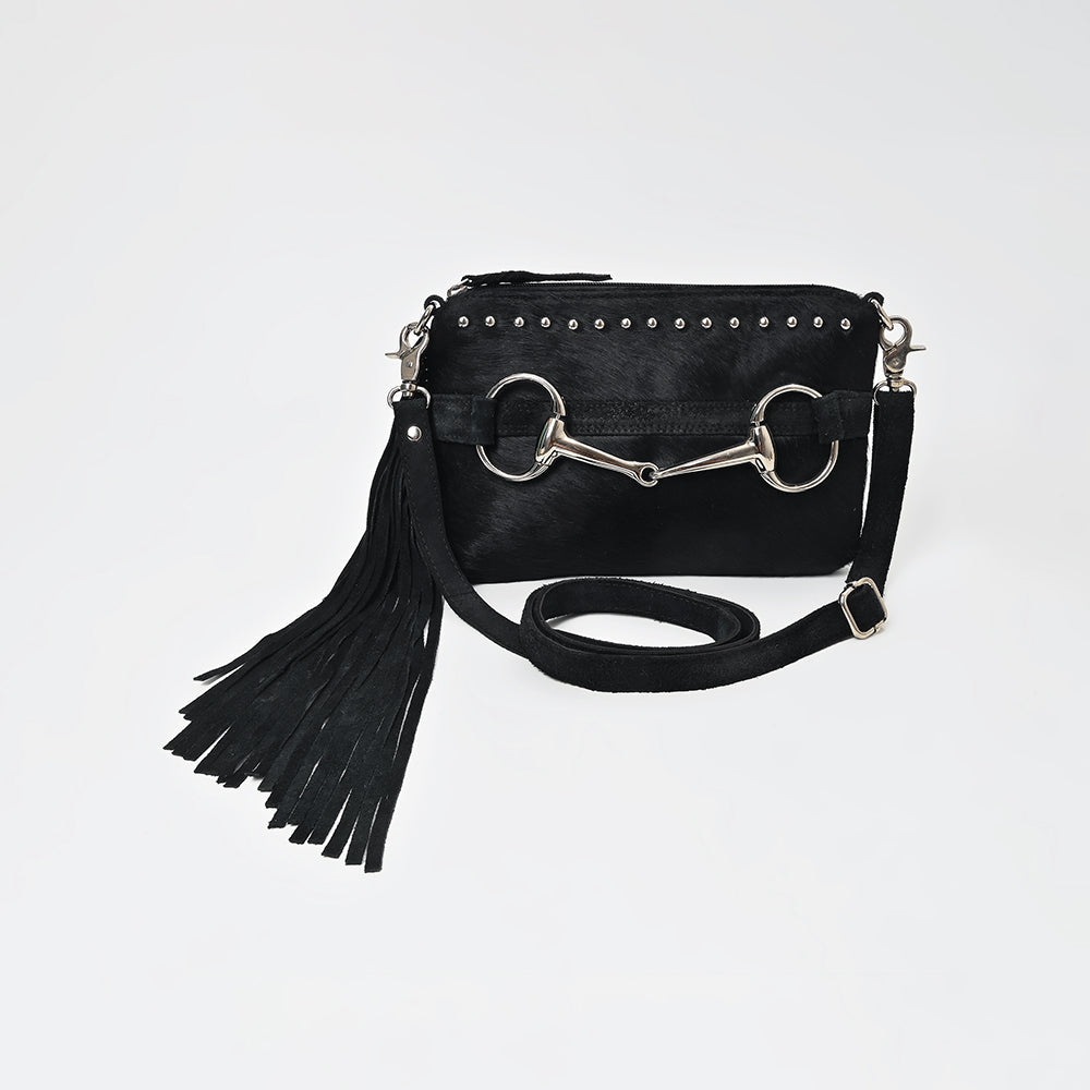 American Darling Western Fringe Leather Small Crossbody Bag with Studded Detail & Horsebit Accent